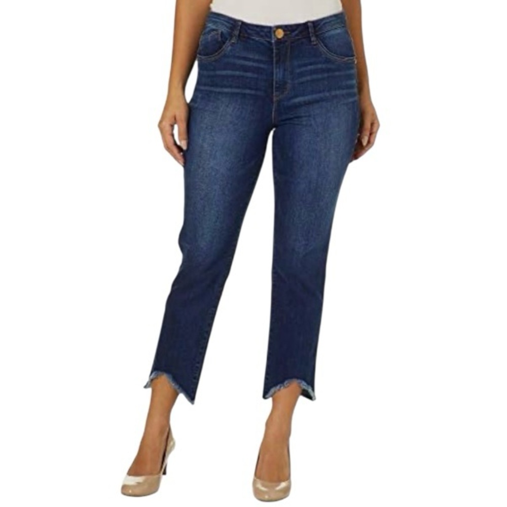 Democracy Women's 4 Flex-ellent High Rise Slim Straight Crop Notch Raw Hem Jeans